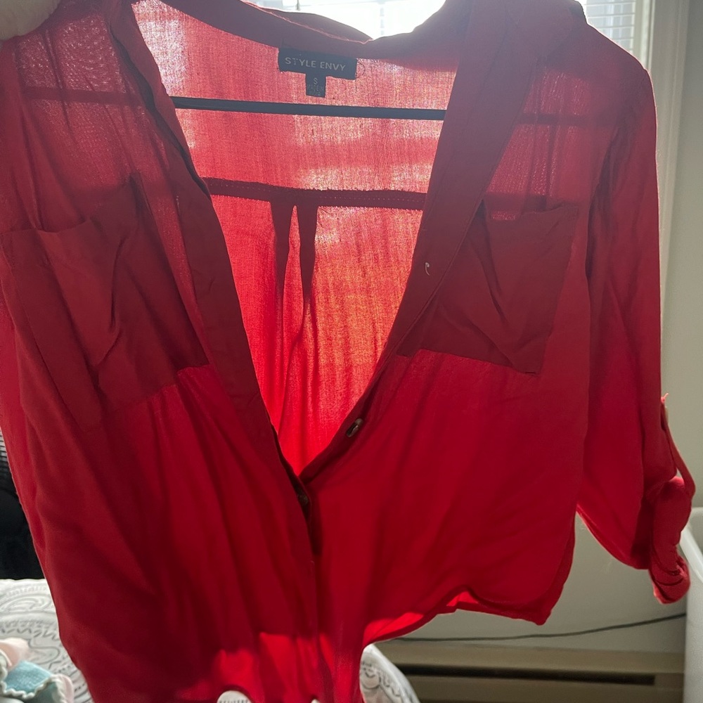 Red bottom down shirt